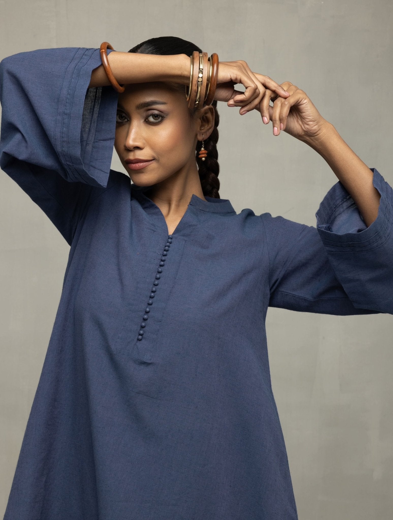 Muted Navy Blue Minimalist Kala Cotton Co - ord Set - CiceroniKurta Set, Everyday WearSutra Art of Clothing