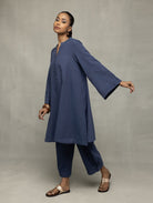 Muted Navy Blue Minimalist Kala Cotton Co - ord Set - CiceroniKurta Set, Everyday WearSutra Art of Clothing