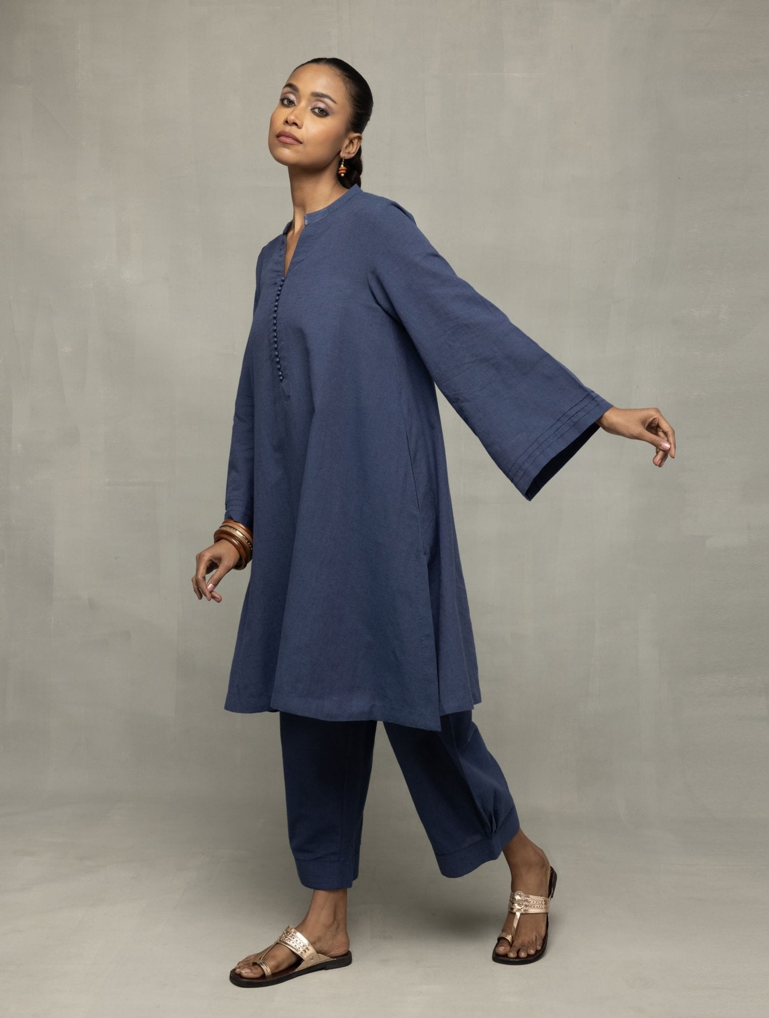 Muted Navy Blue Minimalist Kala Cotton Co - ord Set - CiceroniKurta Set, Everyday WearSutra Art of Clothing