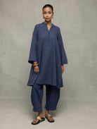 Muted Navy Blue Minimalist Kala Cotton Co - ord Set - CiceroniKurta Set, Everyday WearSutra Art of Clothing