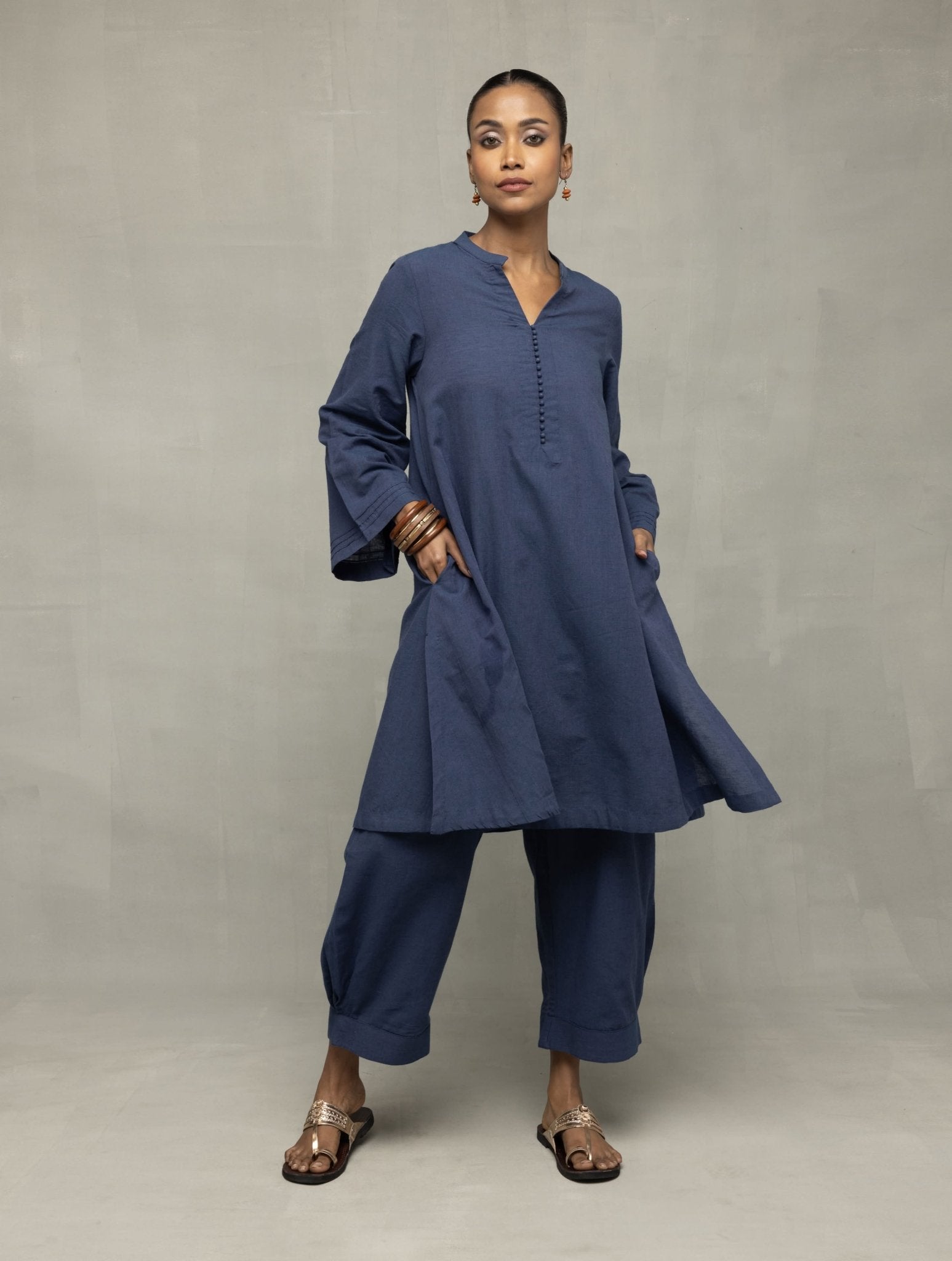 Muted Navy Blue Minimalist Kala Cotton Co - ord Set - CiceroniKurta Set, Everyday WearSutra Art of Clothing
