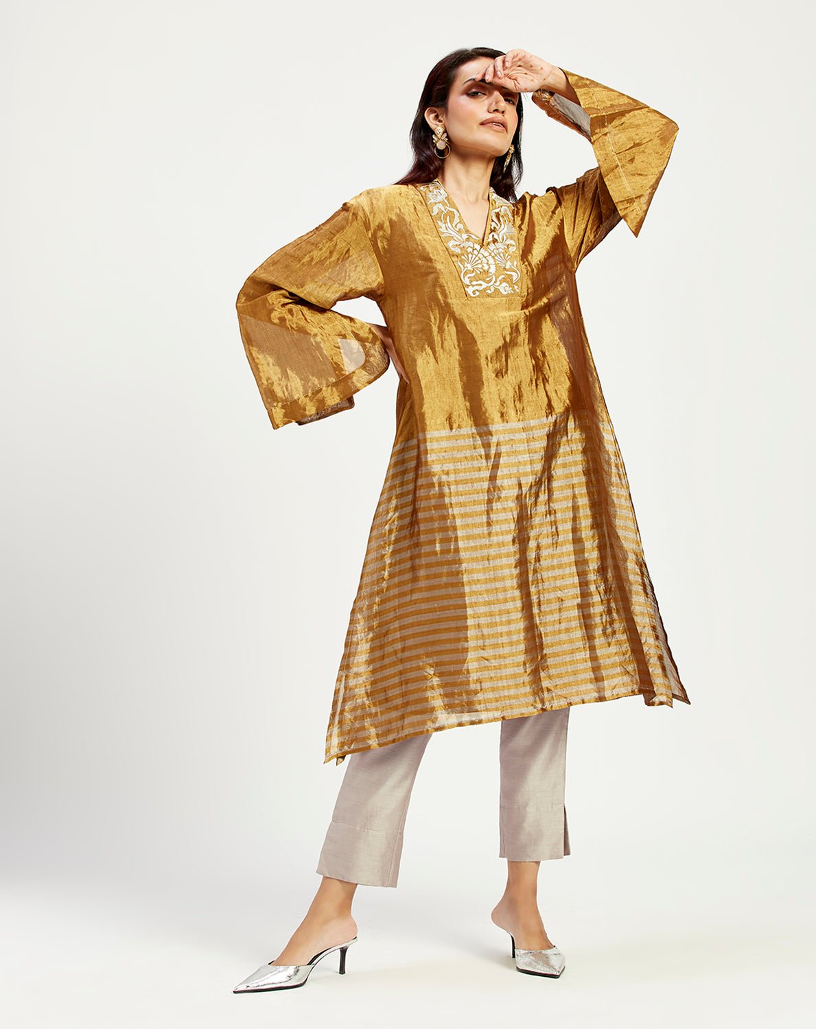 Nambia - Golden Sun Elegant Tunic + Pant Set - CiceroniKurta Set, Festive WearMadder Much