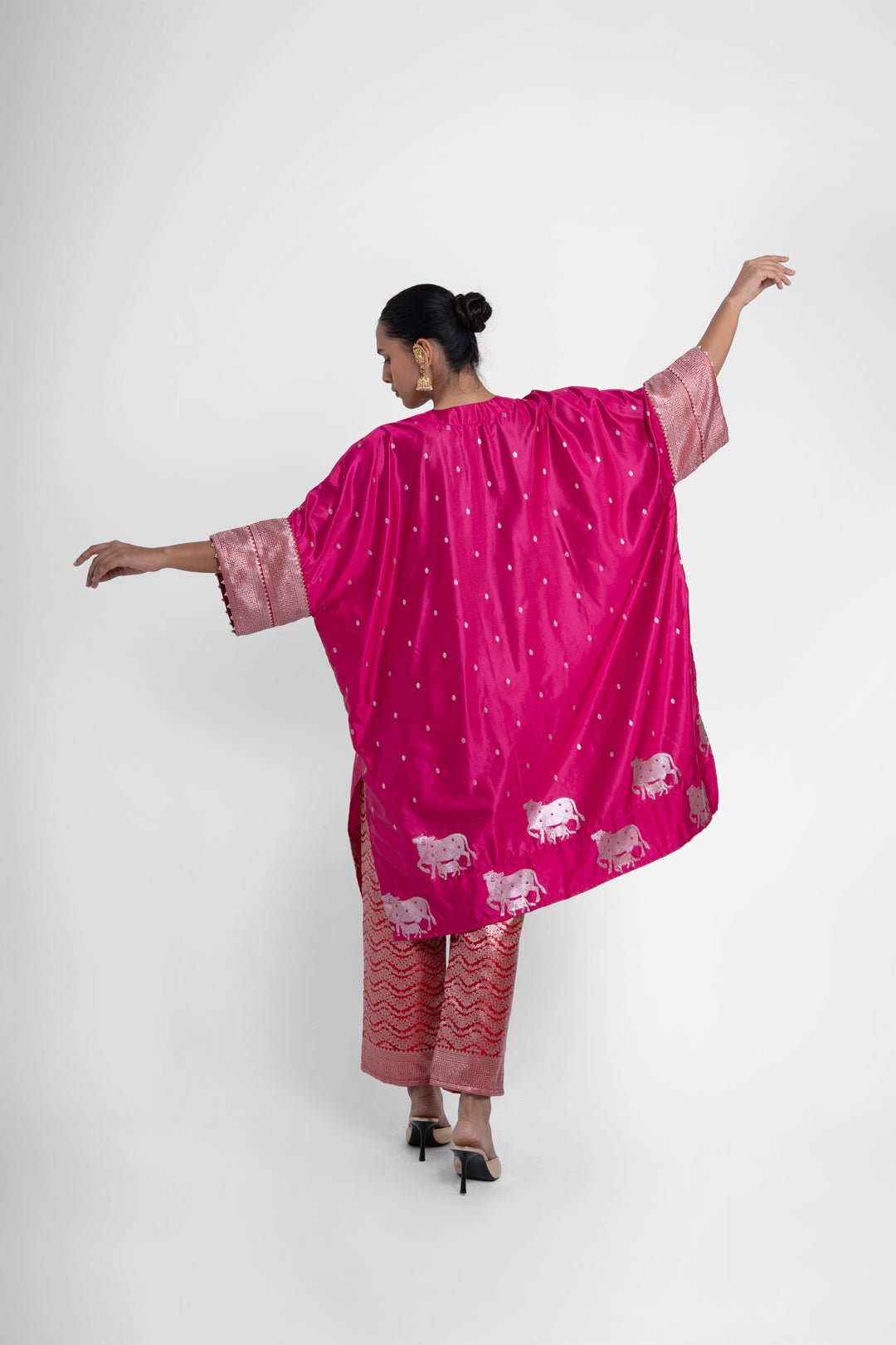 Nandini Kaftan Set In Pink Red - CiceroniKurta Set, Festive WearShriya Singhi