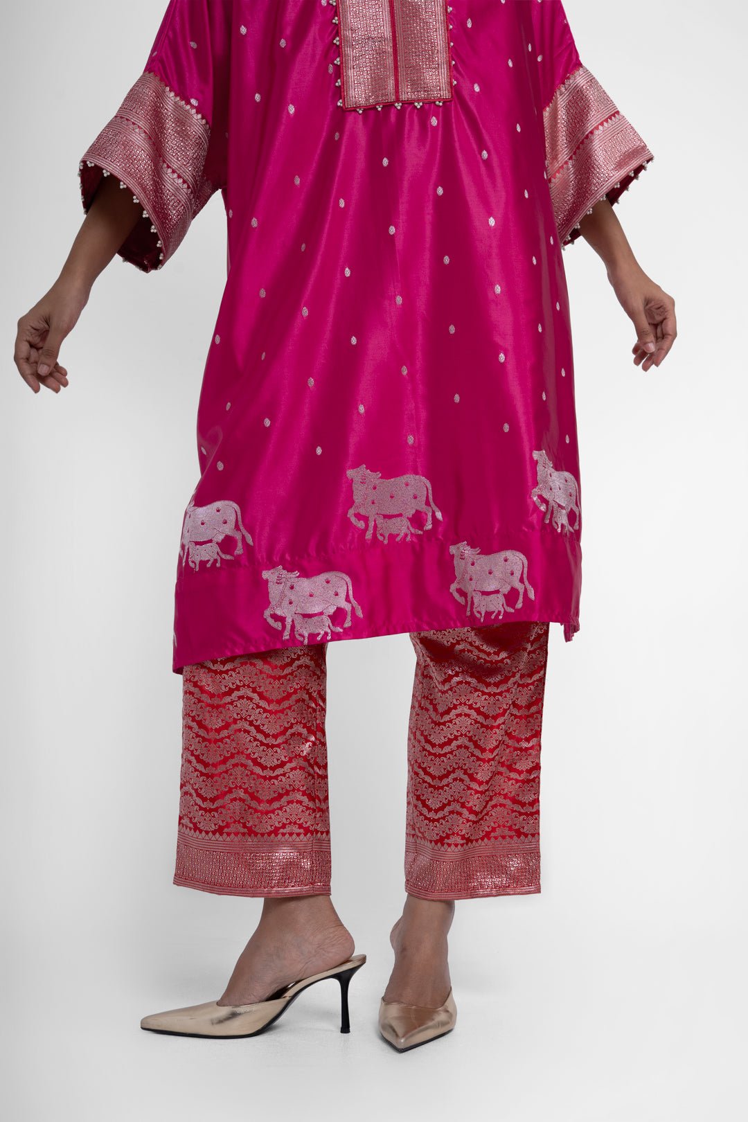 Nandini Kaftan Set In Pink Red - CiceroniKurta Set, Festive WearShriya Singhi