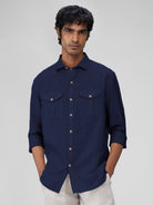 Navy 100% Linen Safari Shirt - CiceroniMen Shirtsbhrāta