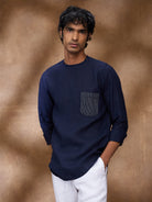 Navy 100% Linen Zippered Kurta - CiceroniMen Shirtsbhrāta