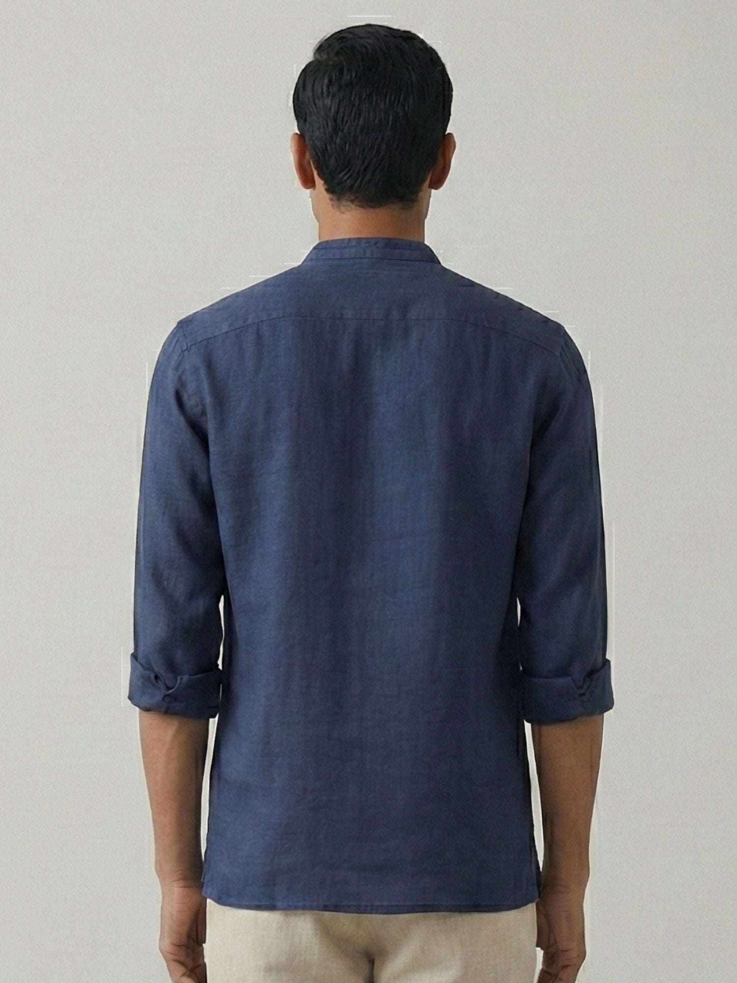 Navy 100% Pure Linen Classic Short Kurta - CiceroniKurta, Everyday Wearbhrāta