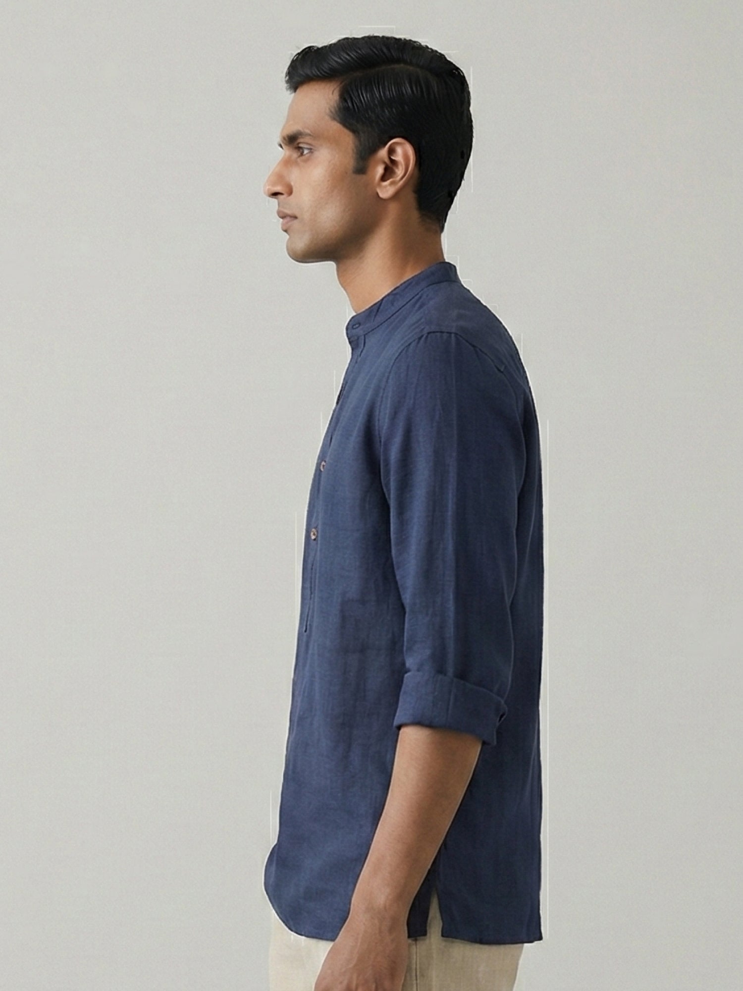 Navy 100% Pure Linen Classic Short Kurta - CiceroniKurta, Everyday Wearbhrāta