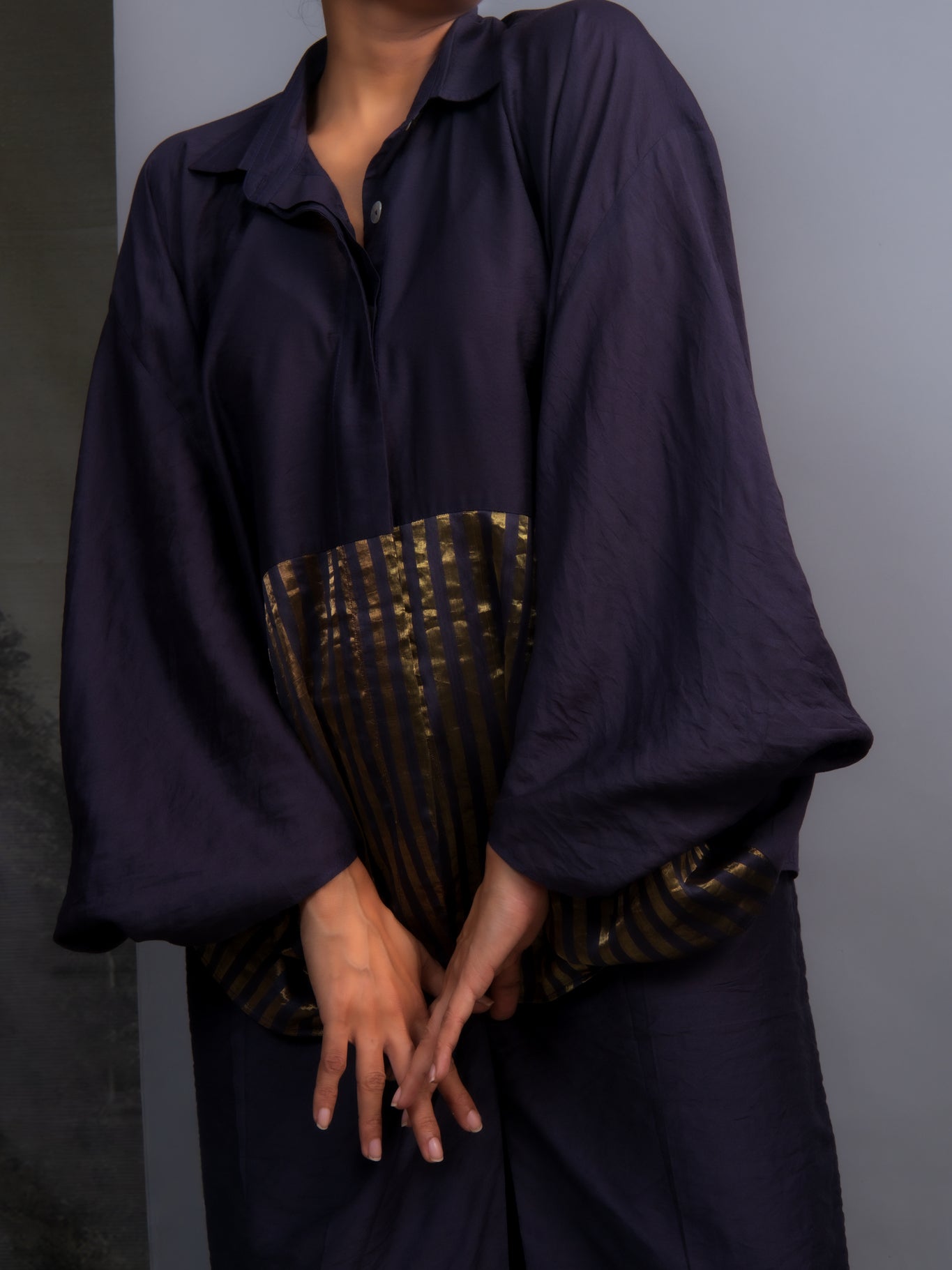 Navy Blue Chanderi Batwing Co - ord Set - CiceroniSkirt SetOtouto