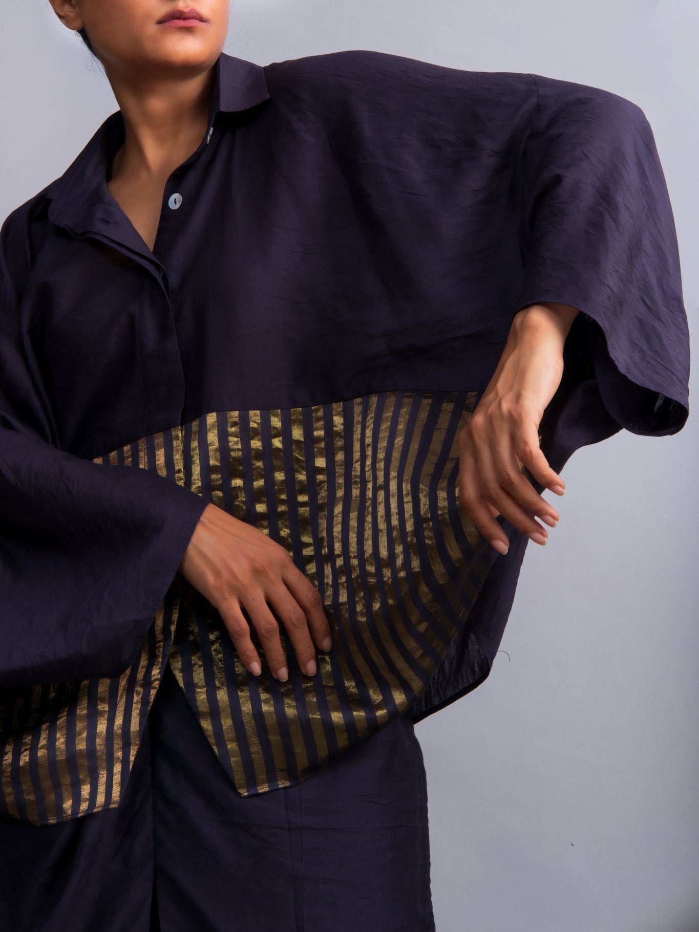 Navy Blue Chanderi Batwing Co - ord Set - CiceroniSkirt SetOtouto