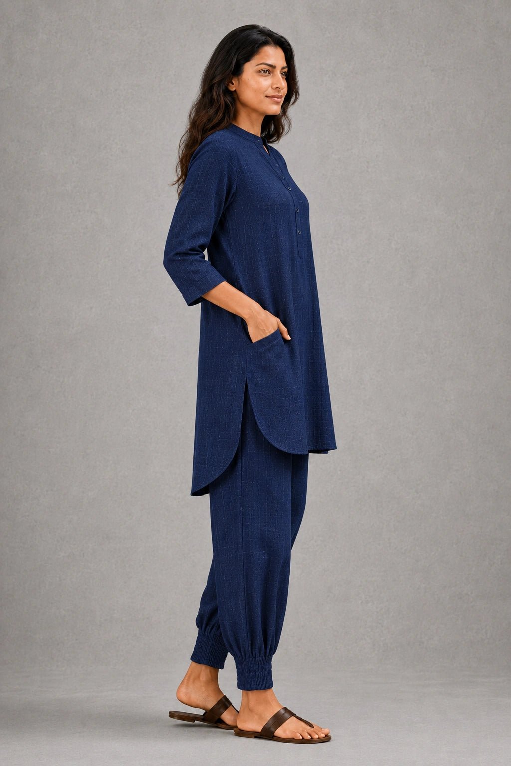 Navy Blue Khadi Cotton Co-ord Set - CiceroniKurta Set, Everyday WearSutra Art of Clothing