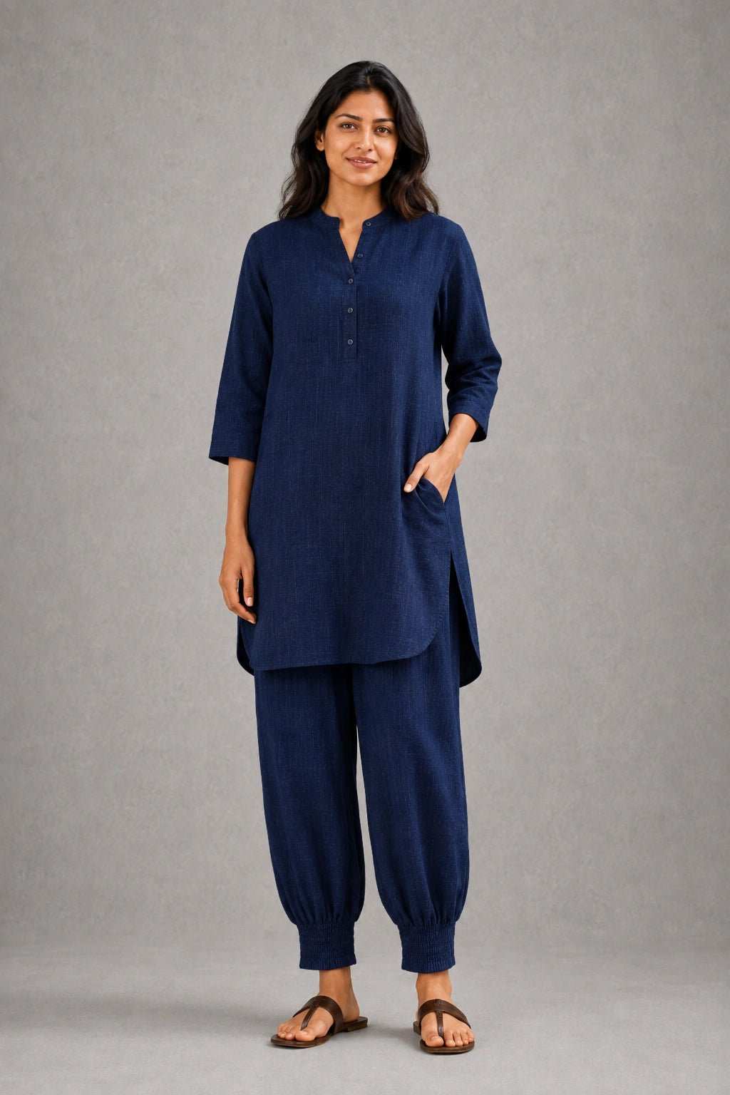 Navy Blue Khadi Cotton Co-ord Set - CiceroniKurta Set, Everyday WearSutra Art of Clothing