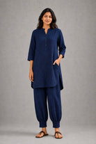 Navy Blue Khadi Cotton Co-ord Set - CiceroniKurta Set, Everyday WearSutra Art of Clothing