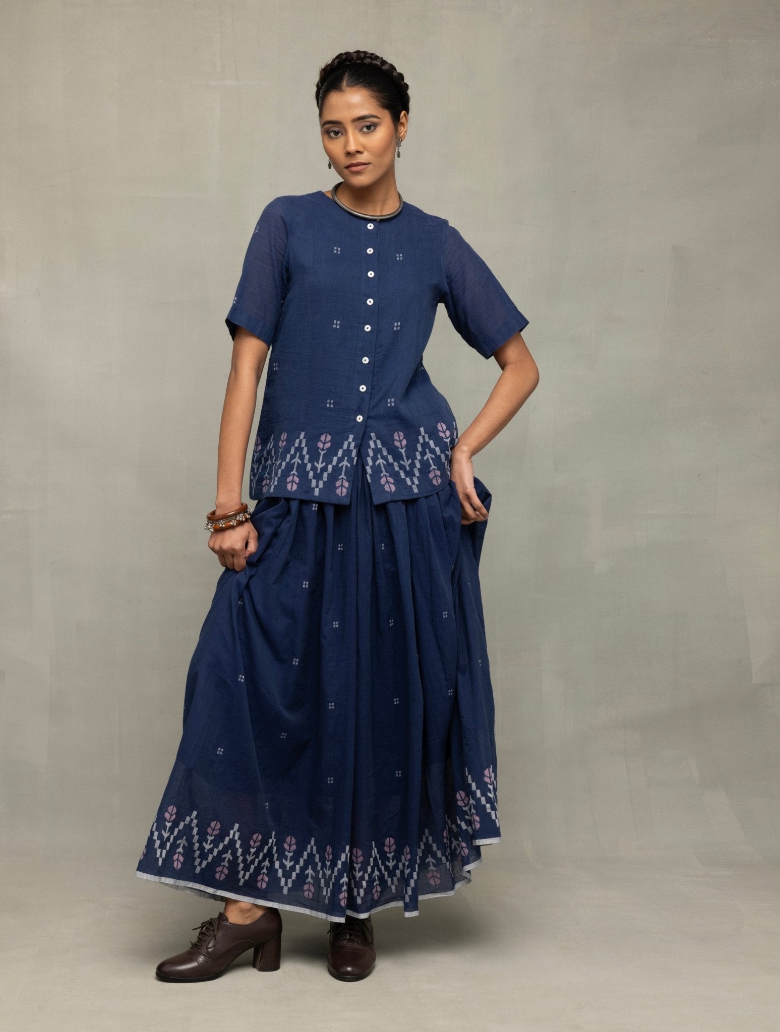 Navy Blue Meadow Jamdani Skord - CiceroniSkirt SetSutra Art of Clothing