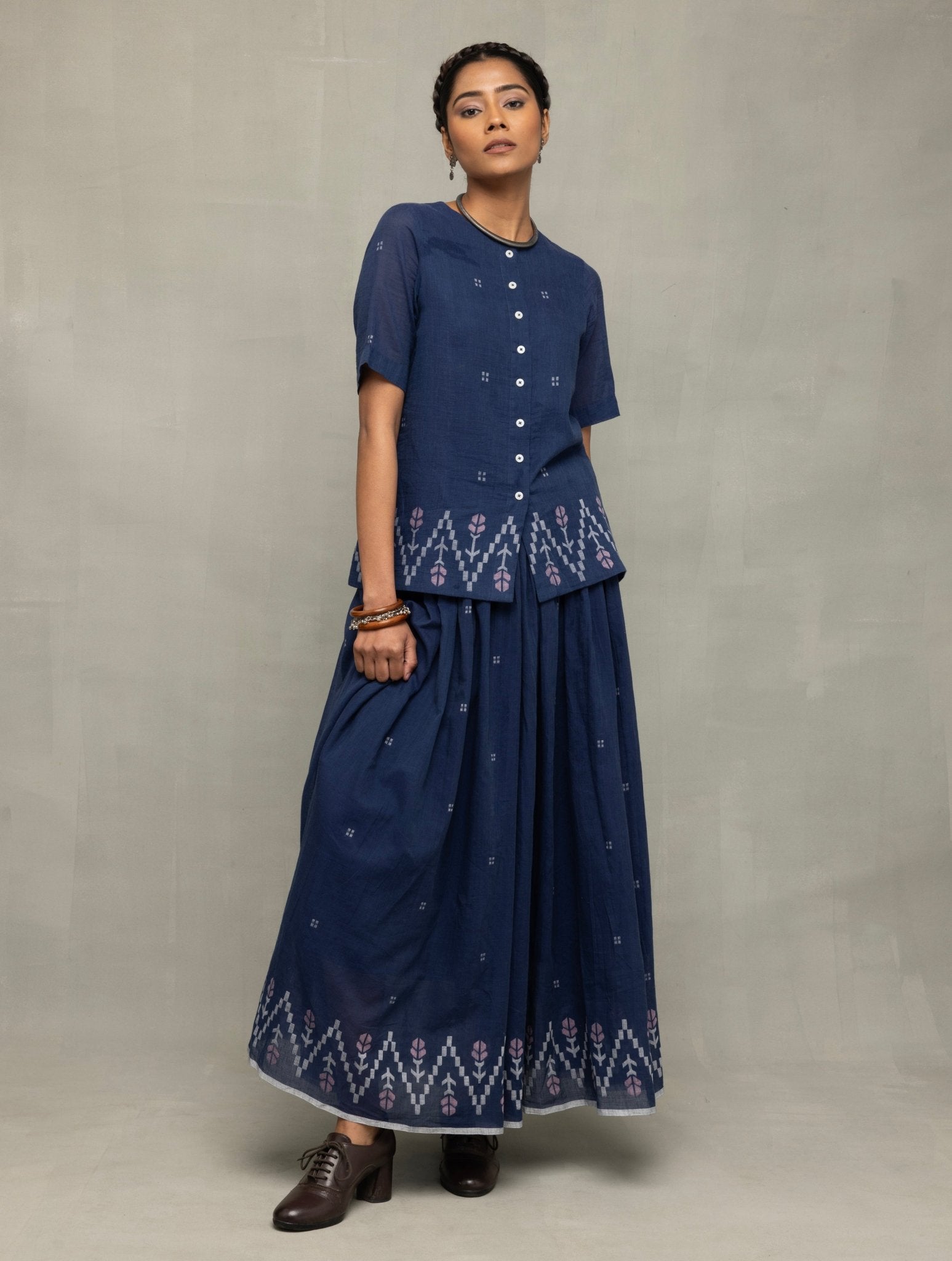 Navy Blue Meadow Jamdani Skord - CiceroniSkirt SetSutra Art of Clothing