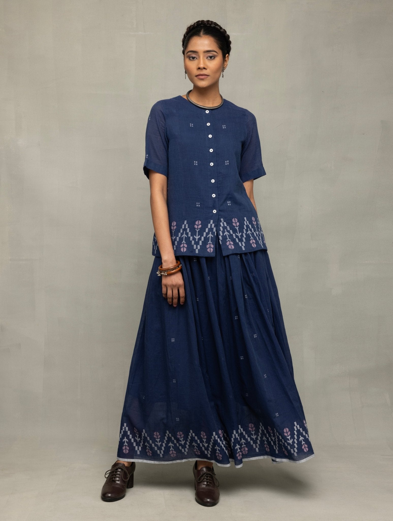 Navy Blue Meadow Jamdani Skord - CiceroniSkirt SetSutra Art of Clothing