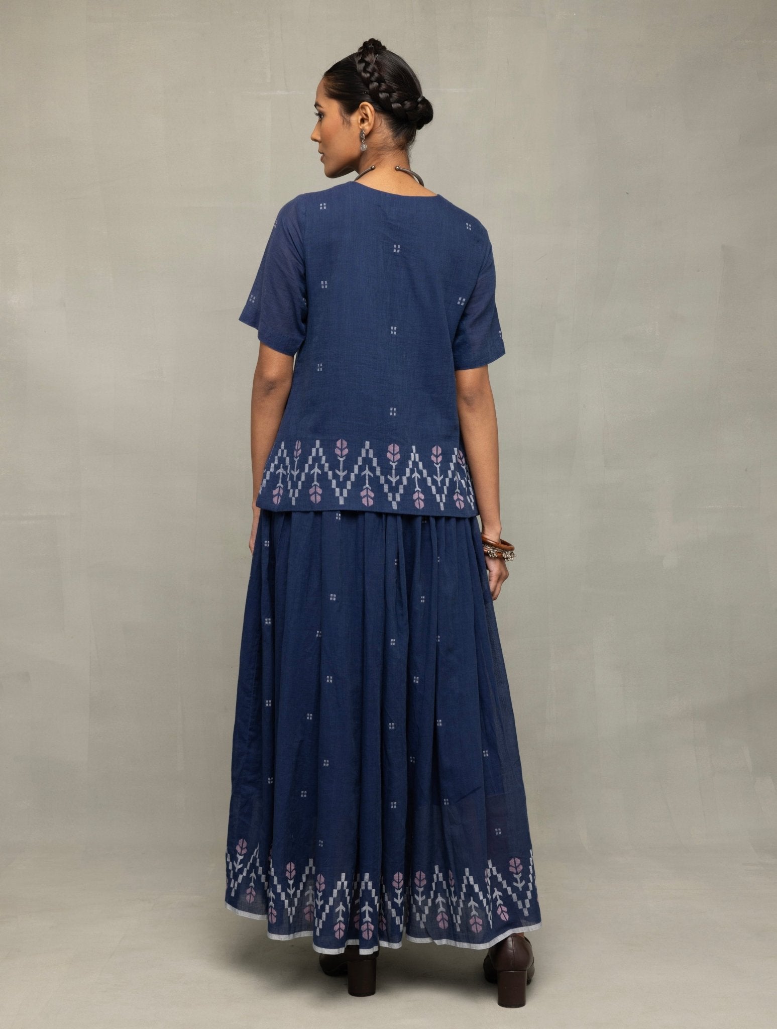 Navy Blue Meadow Jamdani Skord - CiceroniSkirt SetSutra Art of Clothing