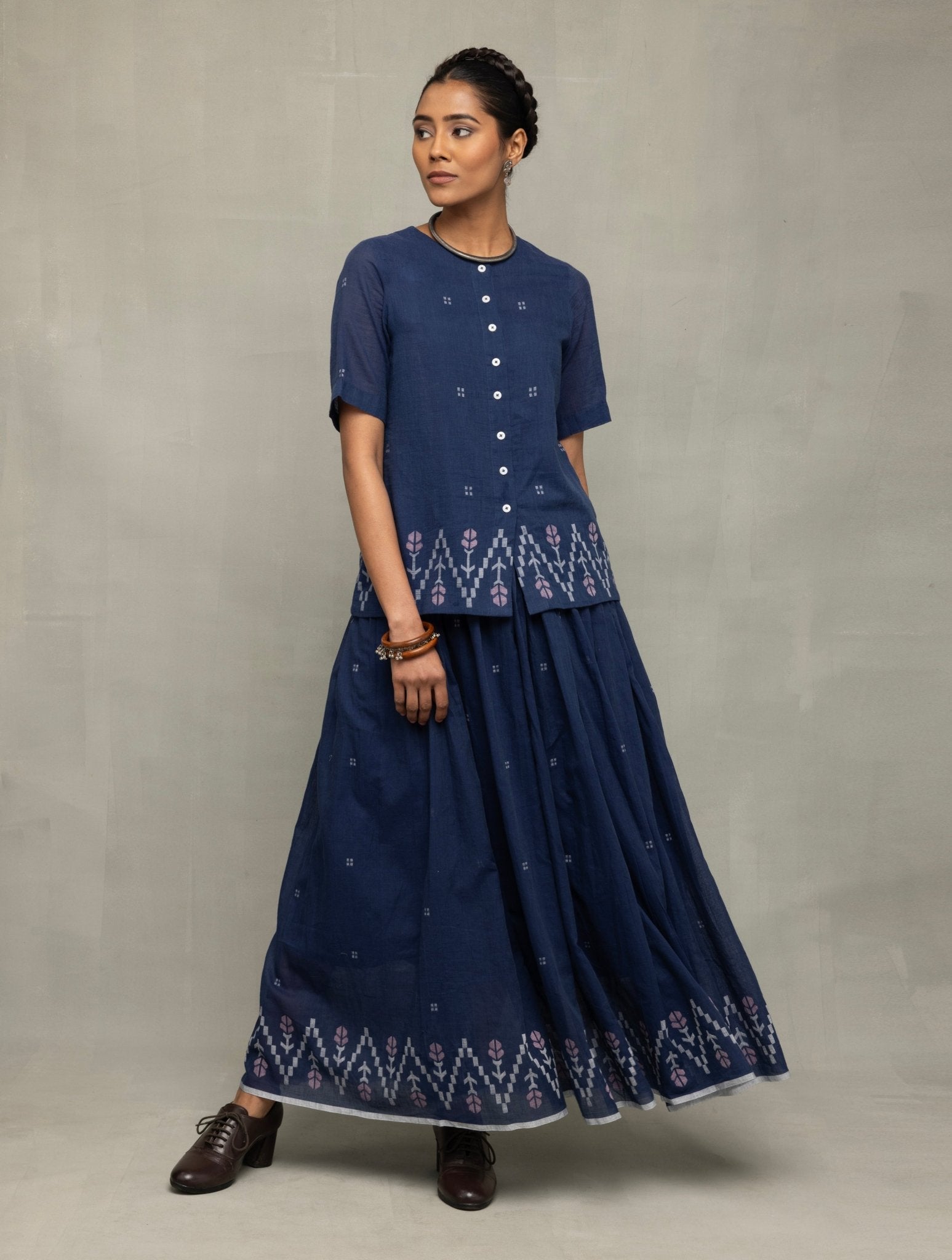 Navy Blue Meadow Jamdani Skord - CiceroniSkirt SetSutra Art of Clothing