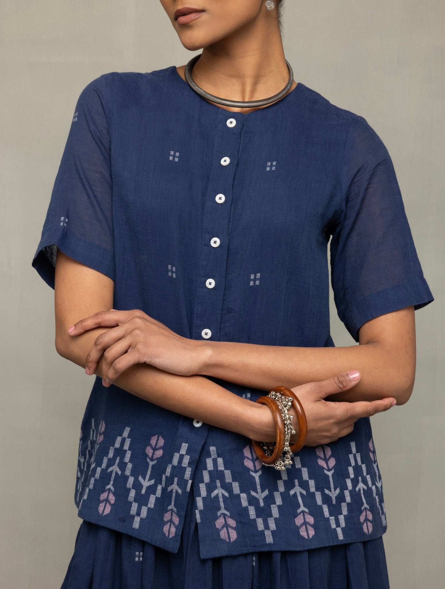 Navy Blue Meadow Jamdani Skord - CiceroniSkirt SetSutra Art of Clothing