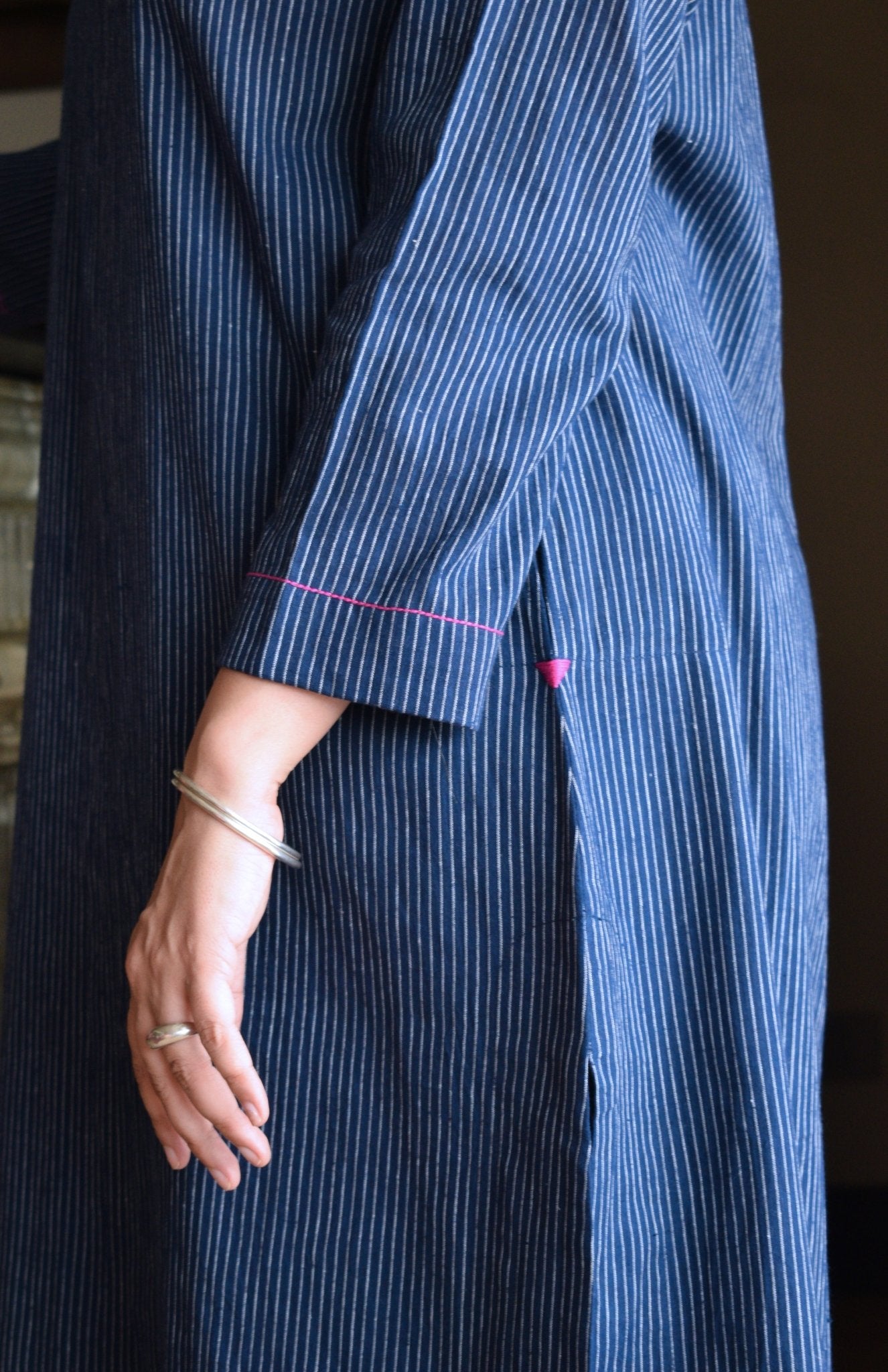 Navy Blue Striped Co - ord Set in Handwoven Cotton - CiceroniKurta Set, Everyday WearHouse of Moxa