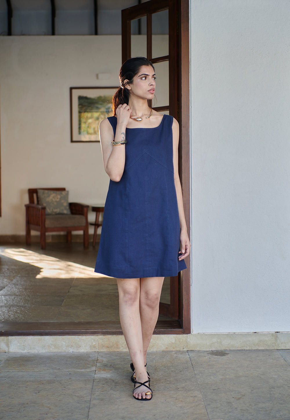 Navy Co - Linen Shift Dress - CiceroniDressesSaphed