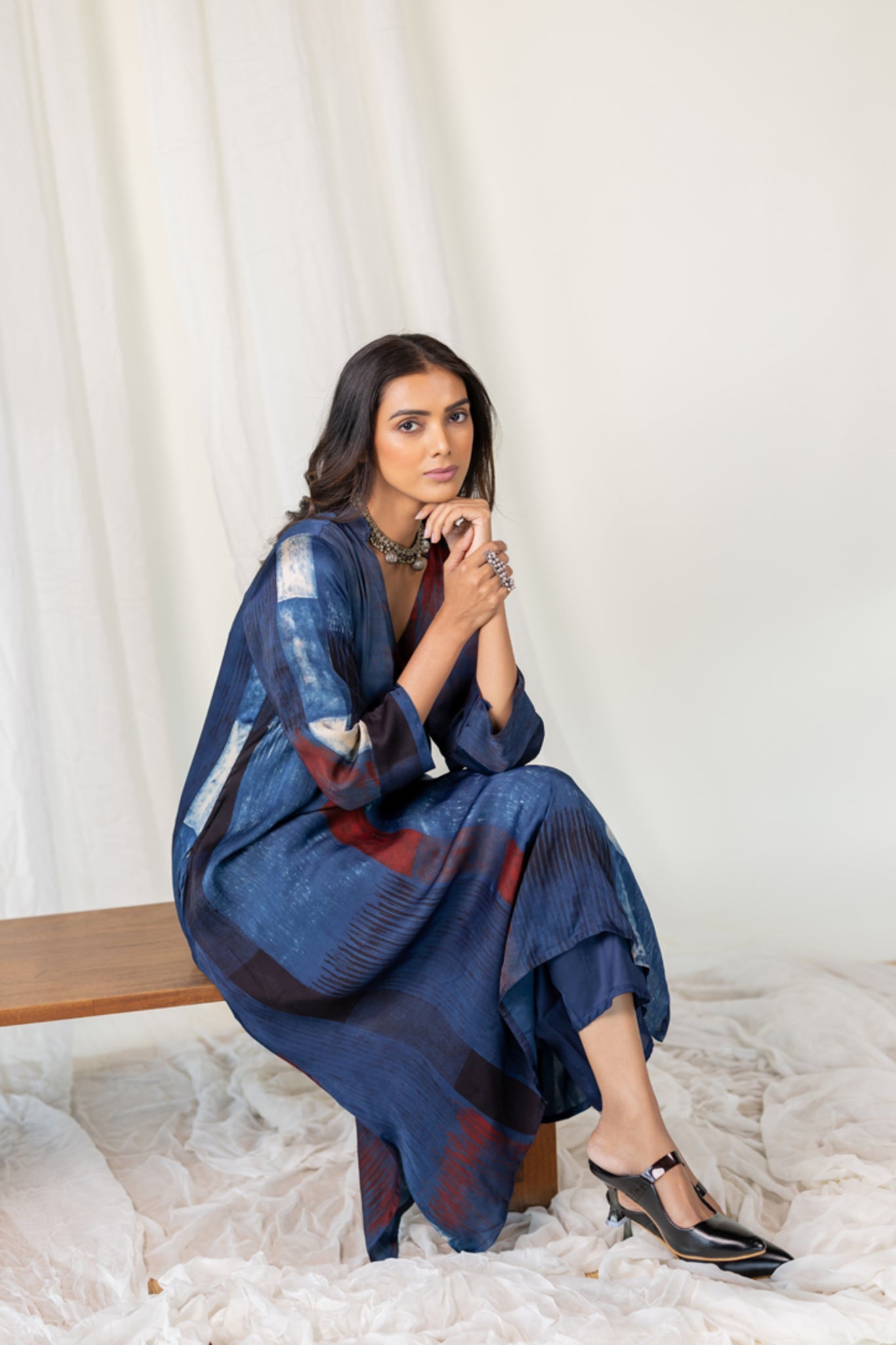 Navy Crimson Streak Kurta Set - CiceroniKurta Set, Everyday WearMaidaan