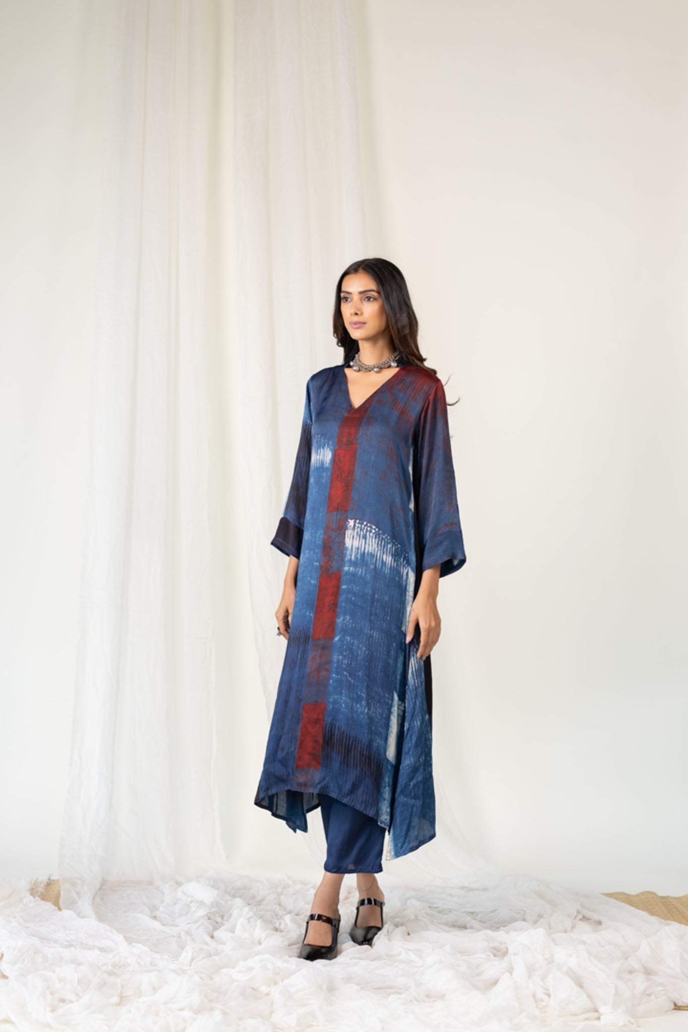 Navy Crimson Streak Kurta Set - CiceroniKurta Set, Everyday WearMaidaan