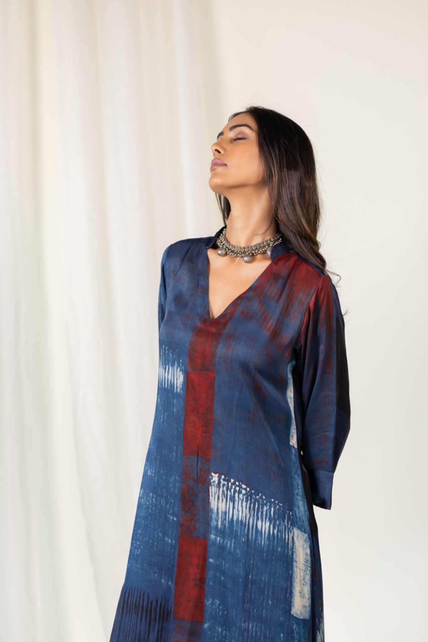 Navy Crimson Streak Kurta Set - CiceroniKurta Set, Everyday WearMaidaan