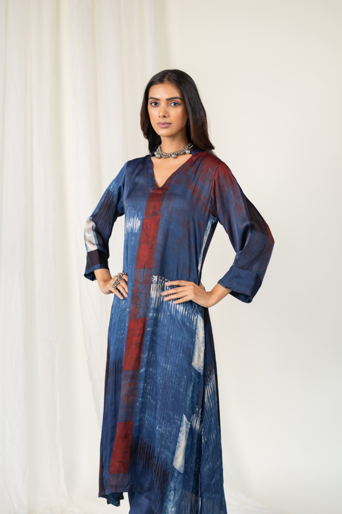 Navy Crimson Streak Kurta Set - CiceroniKurta Set, Everyday WearMaidaan