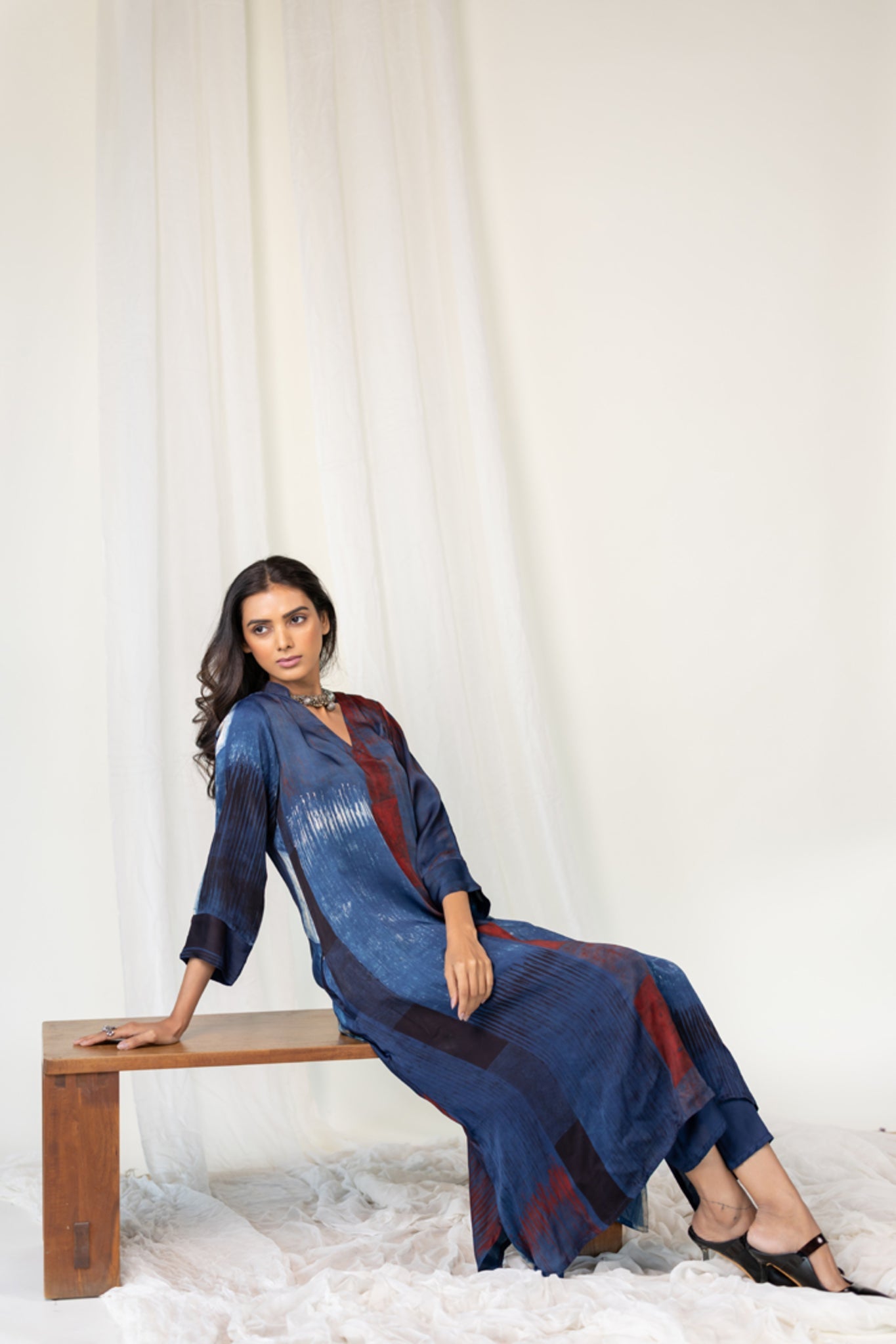 Navy Crimson Streak Kurta Set - CiceroniKurta Set, Everyday WearMaidaan