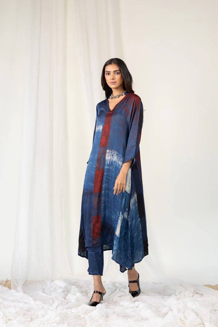 Navy Crimson Streak Kurta Set - CiceroniKurta Set, Everyday WearMaidaan