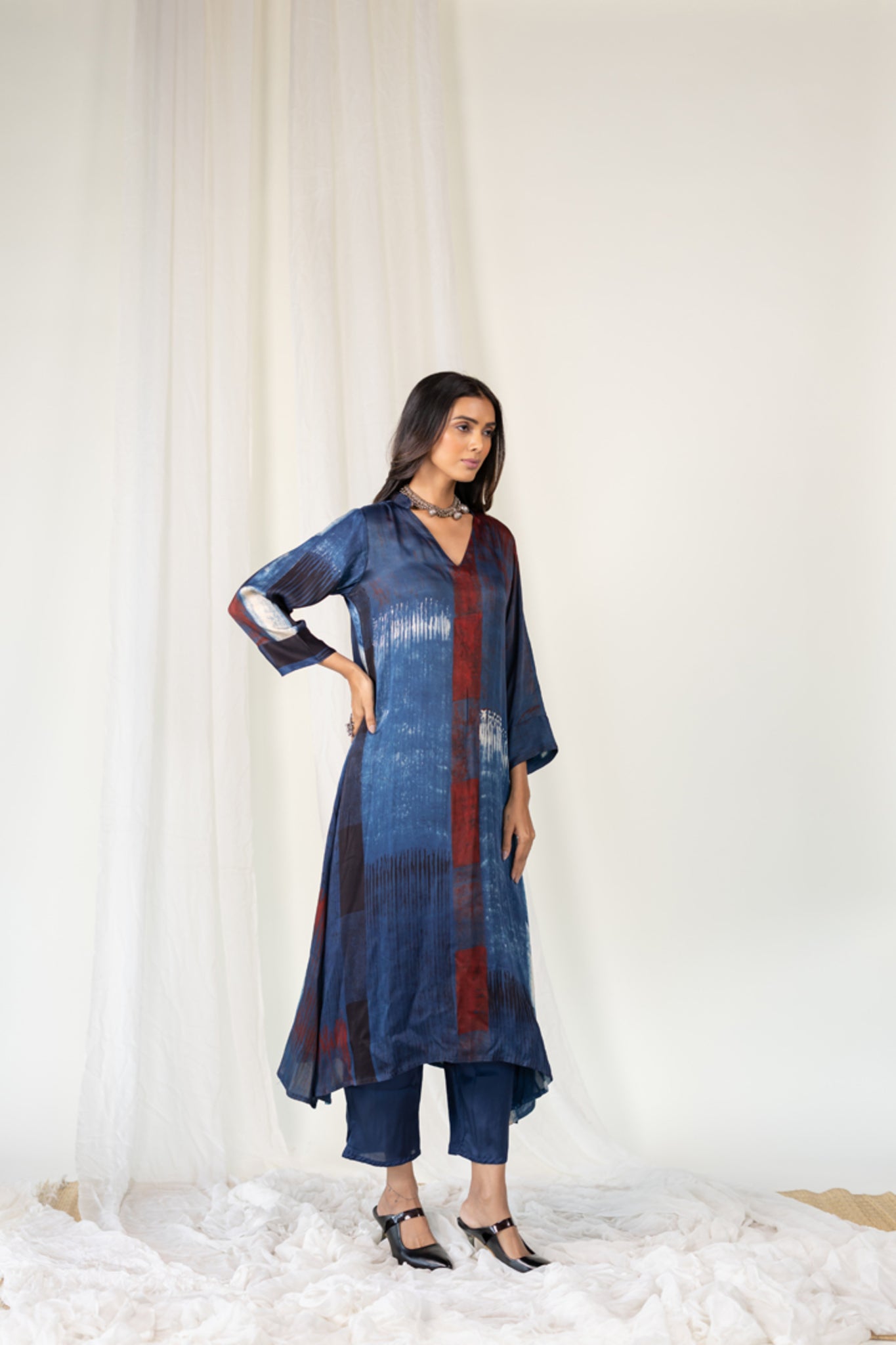 Navy Crimson Streak Kurta Set - CiceroniKurta Set, Everyday WearMaidaan