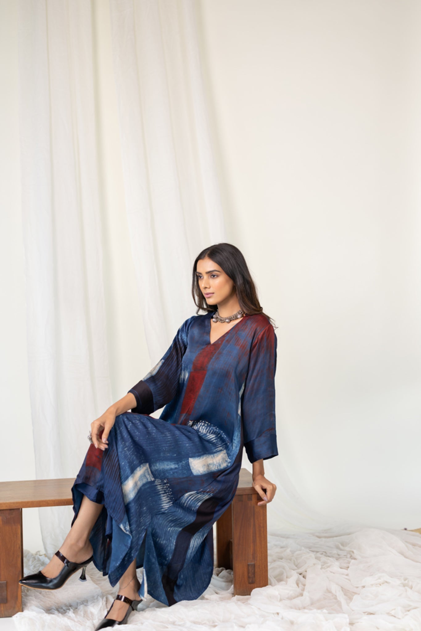 Navy Crimson Streak Kurta - CiceroniKurta, Everyday WearMaidaan