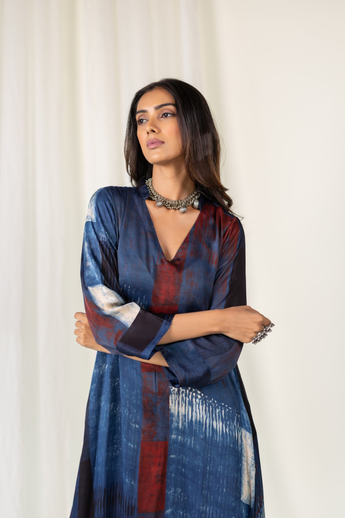 Navy Crimson Streak Kurta - CiceroniKurta, Everyday WearMaidaan