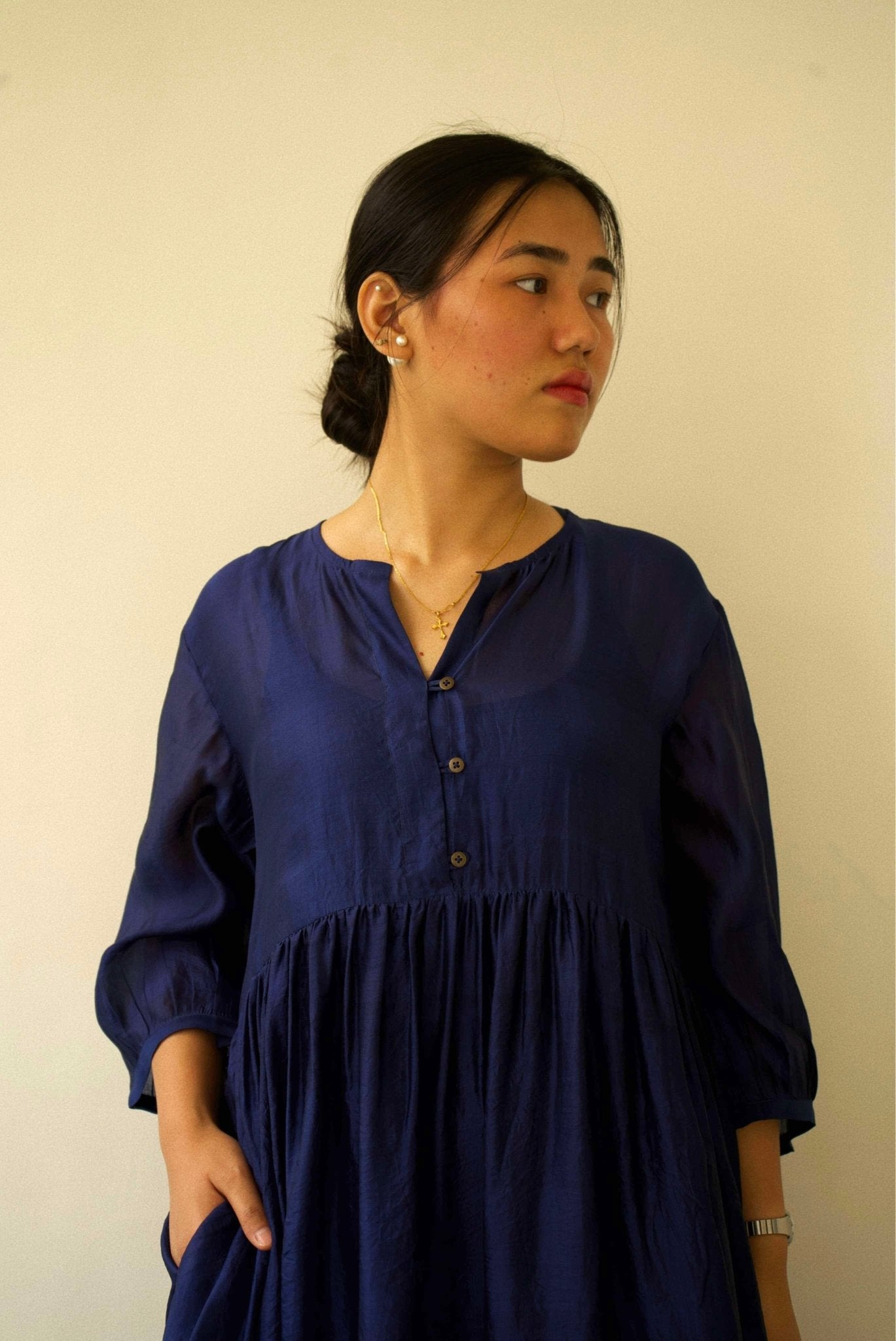 Navy Organza Silk Dress - CiceroniDresseswith N.