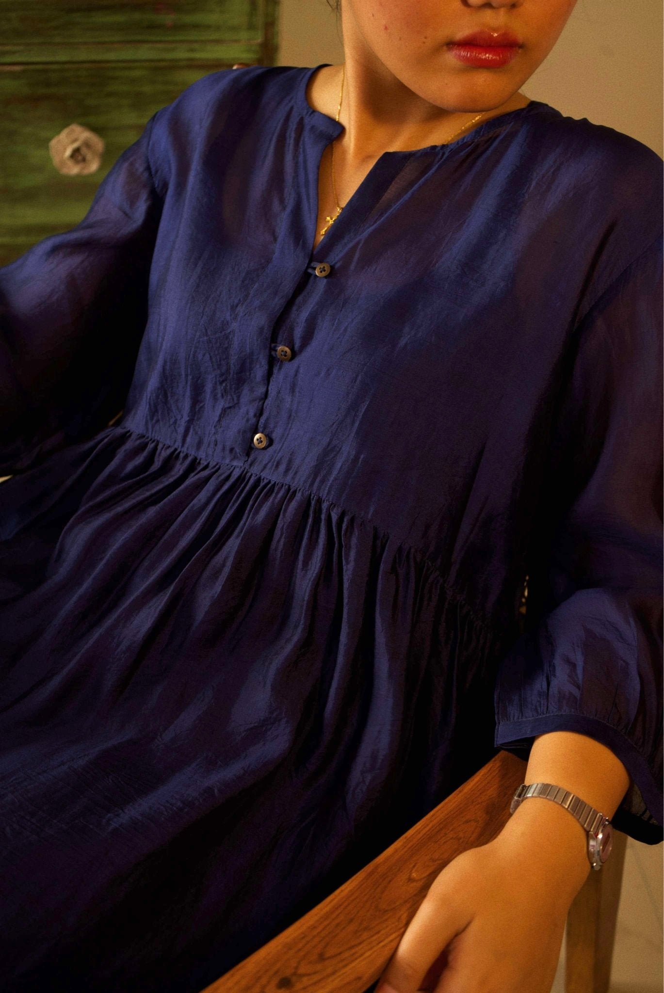 Navy Organza Silk Dress - CiceroniDresseswith N.