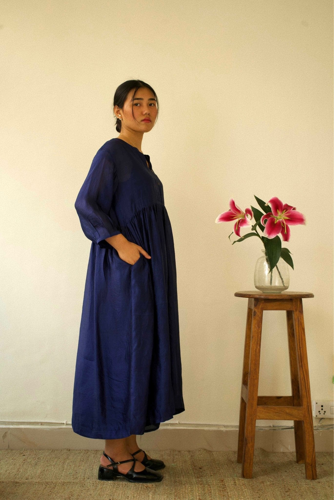 Navy Organza Silk Dress - CiceroniDresseswith N.