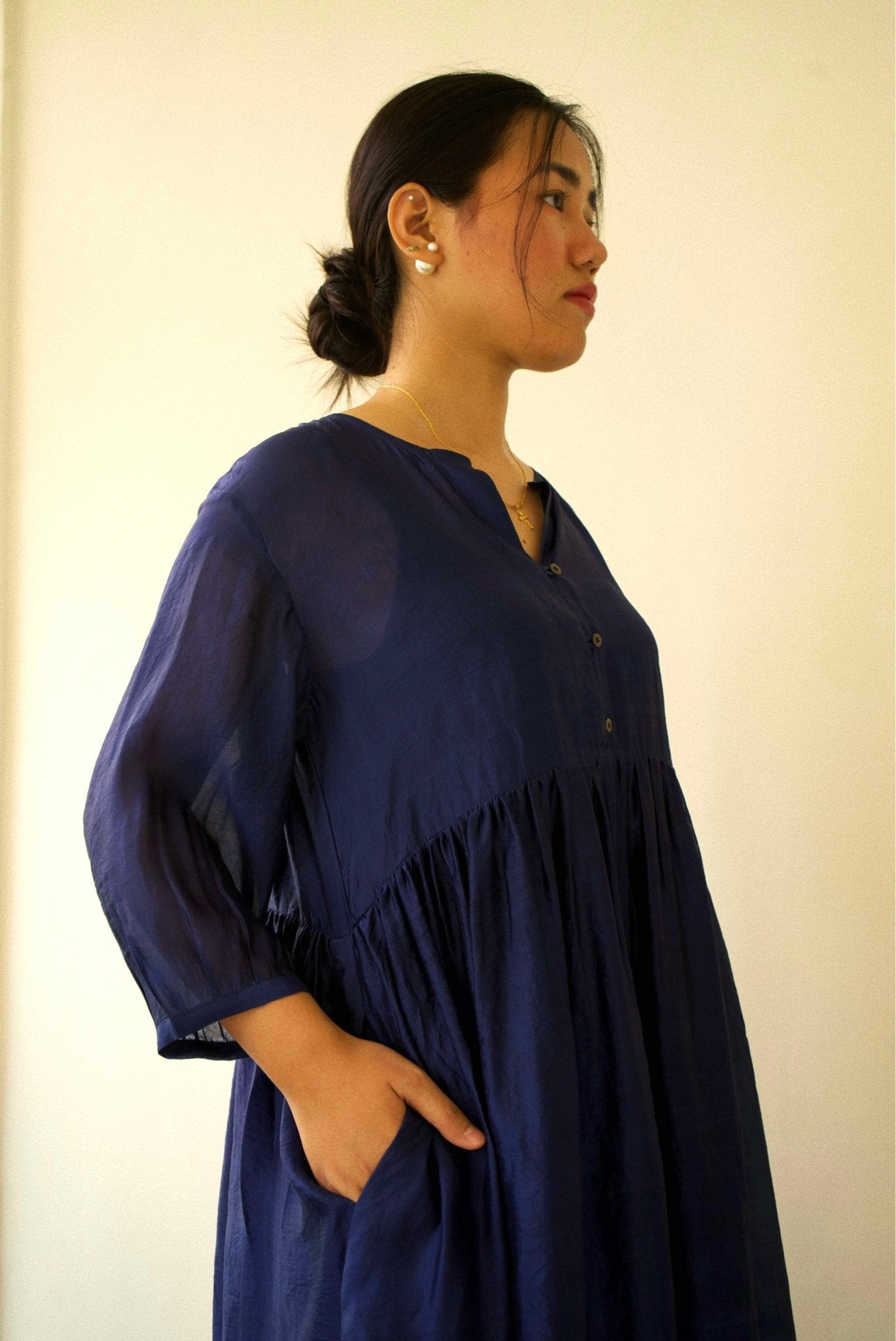 Navy Organza Silk Dress - CiceroniDresseswith N.