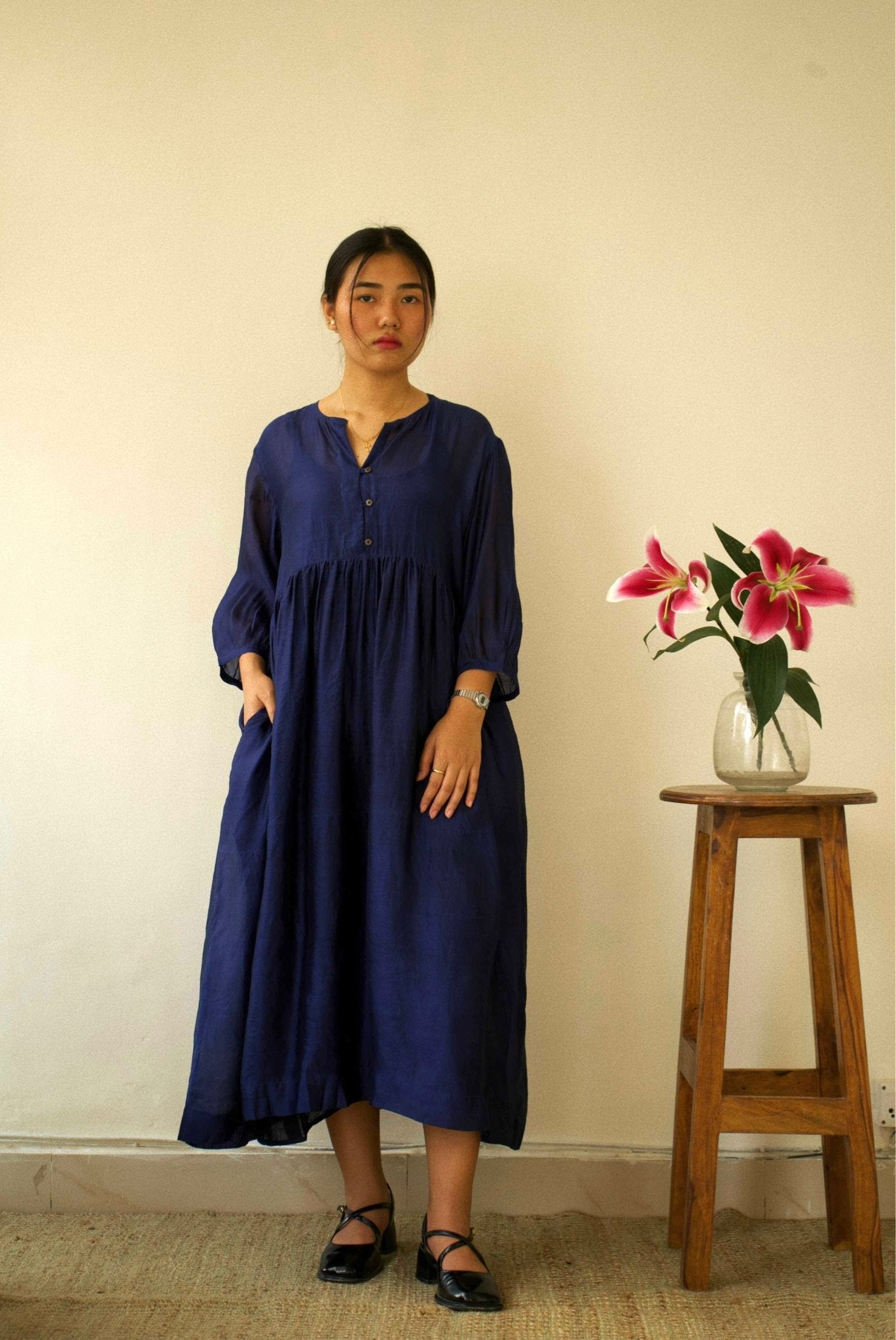Navy Organza Silk Dress - CiceroniDresseswith N.