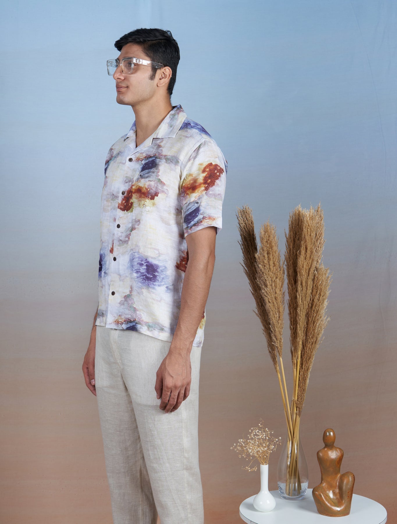 Nebula Nights - Hand Embroidered Unisex Printed Linen Shirt - CiceroniShirtsCultura Studio