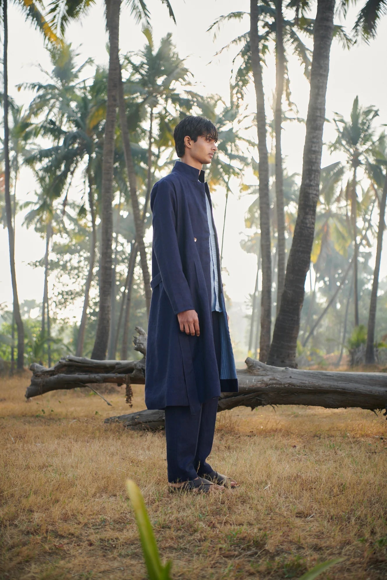 Neel Linen Denim Men's Summer Trench - CiceroniSaphed