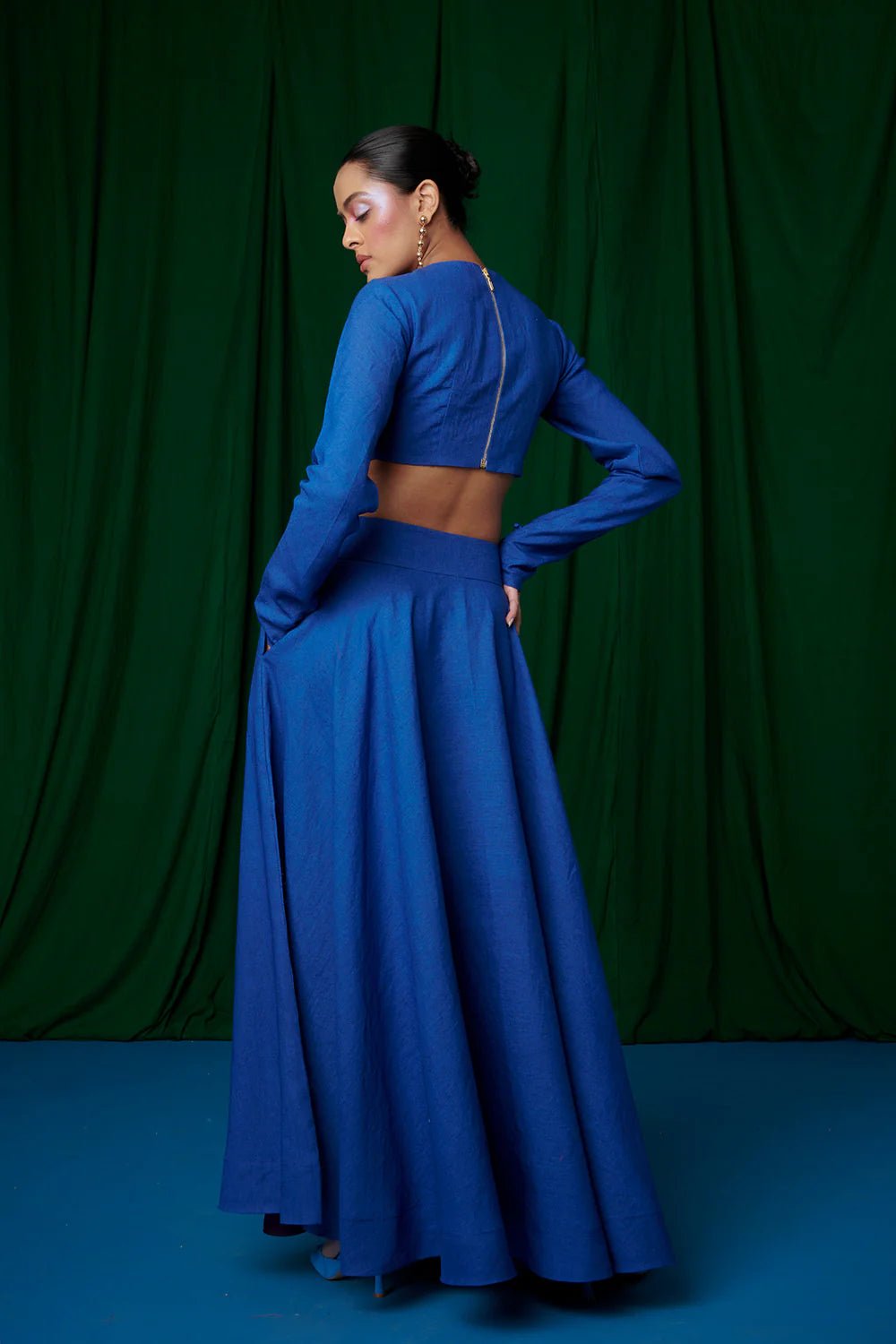 Neelam Linen Crop Top and Ghera Skirt - CiceroniSkirt SetSaphed