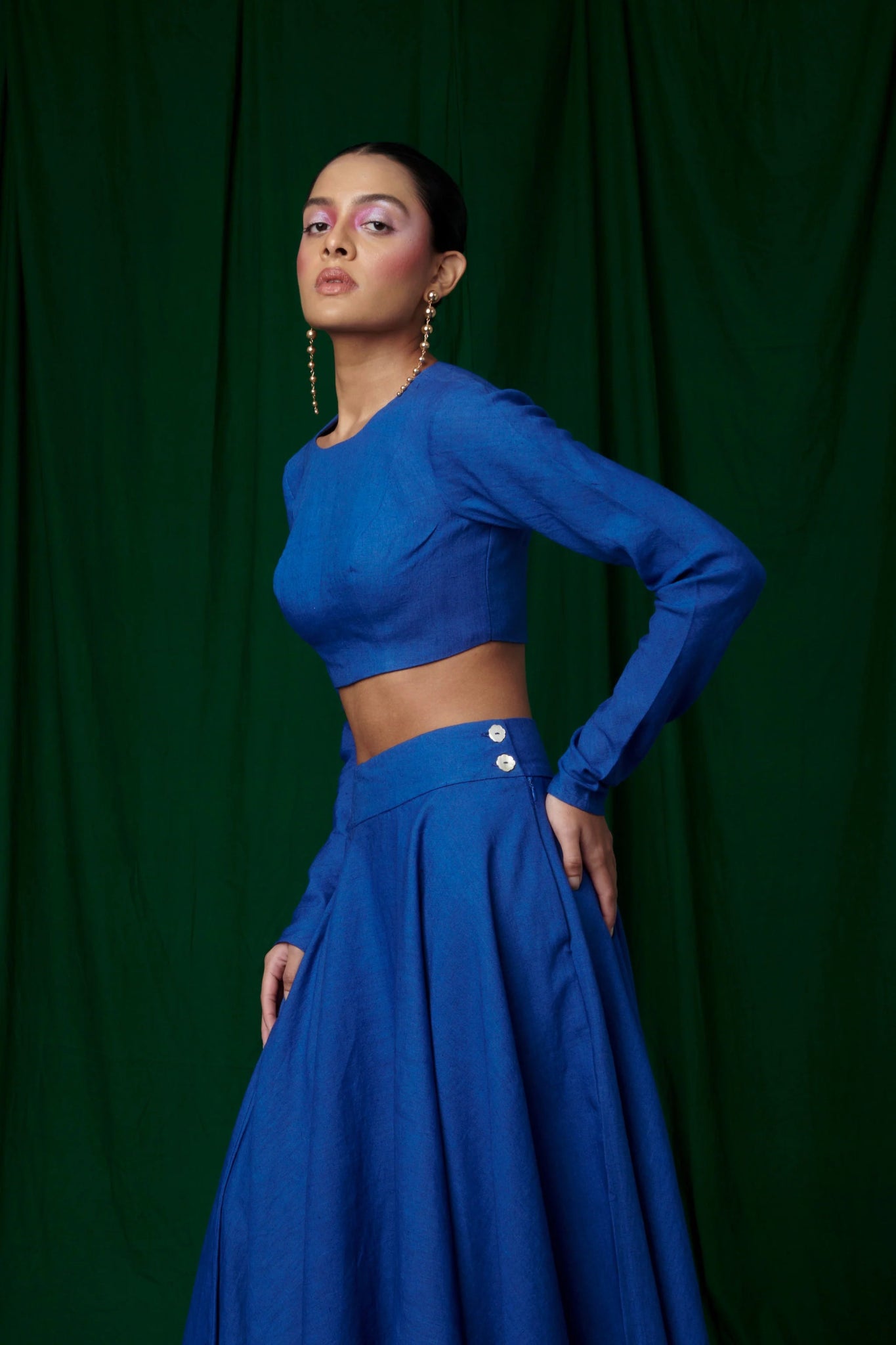 Neelam Linen Crop Top and Ghera Skirt - CiceroniSkirt SetSaphed