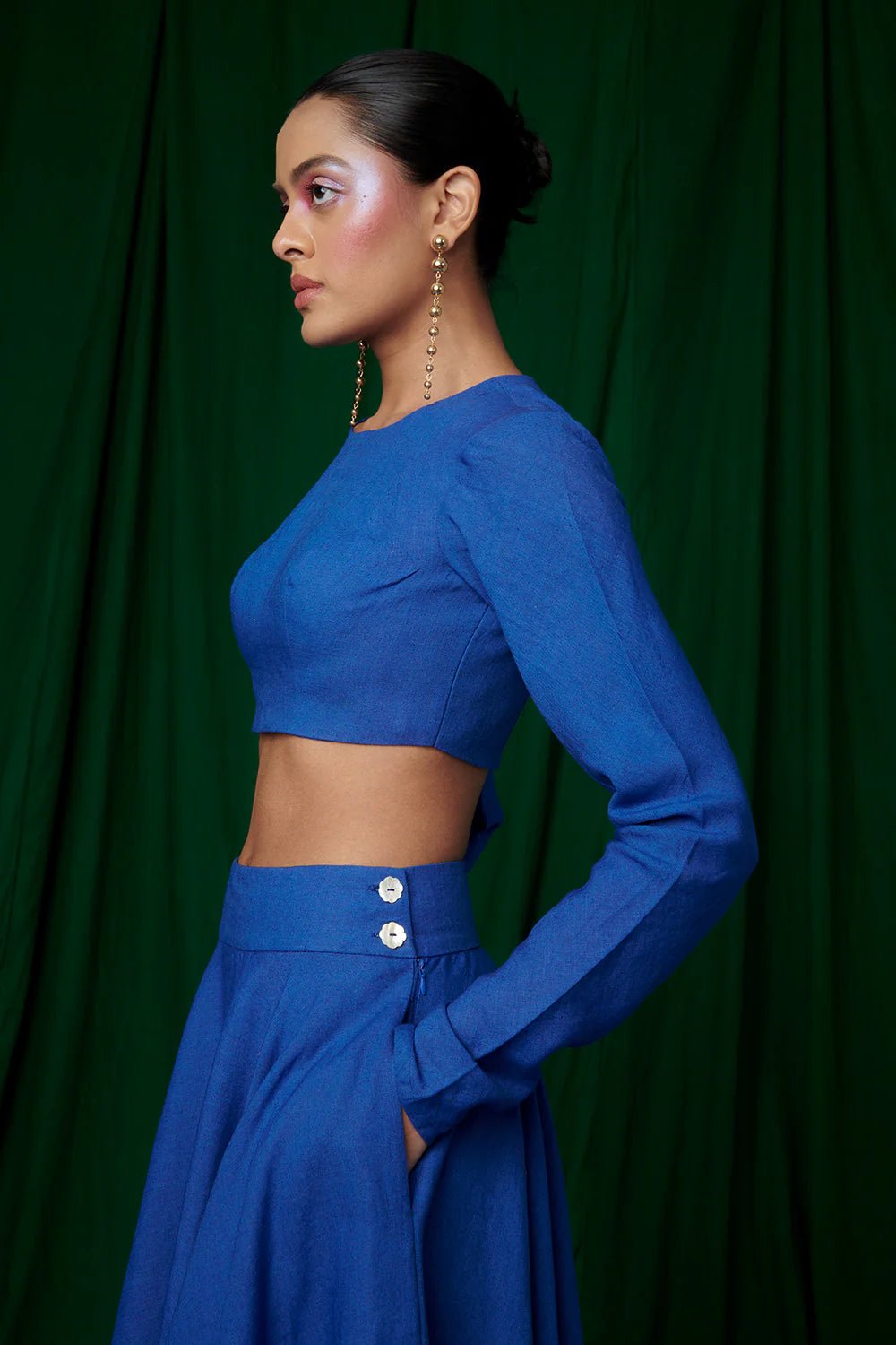 Neelam Linen Crop Top and Ghera Skirt - CiceroniSkirt SetSaphed