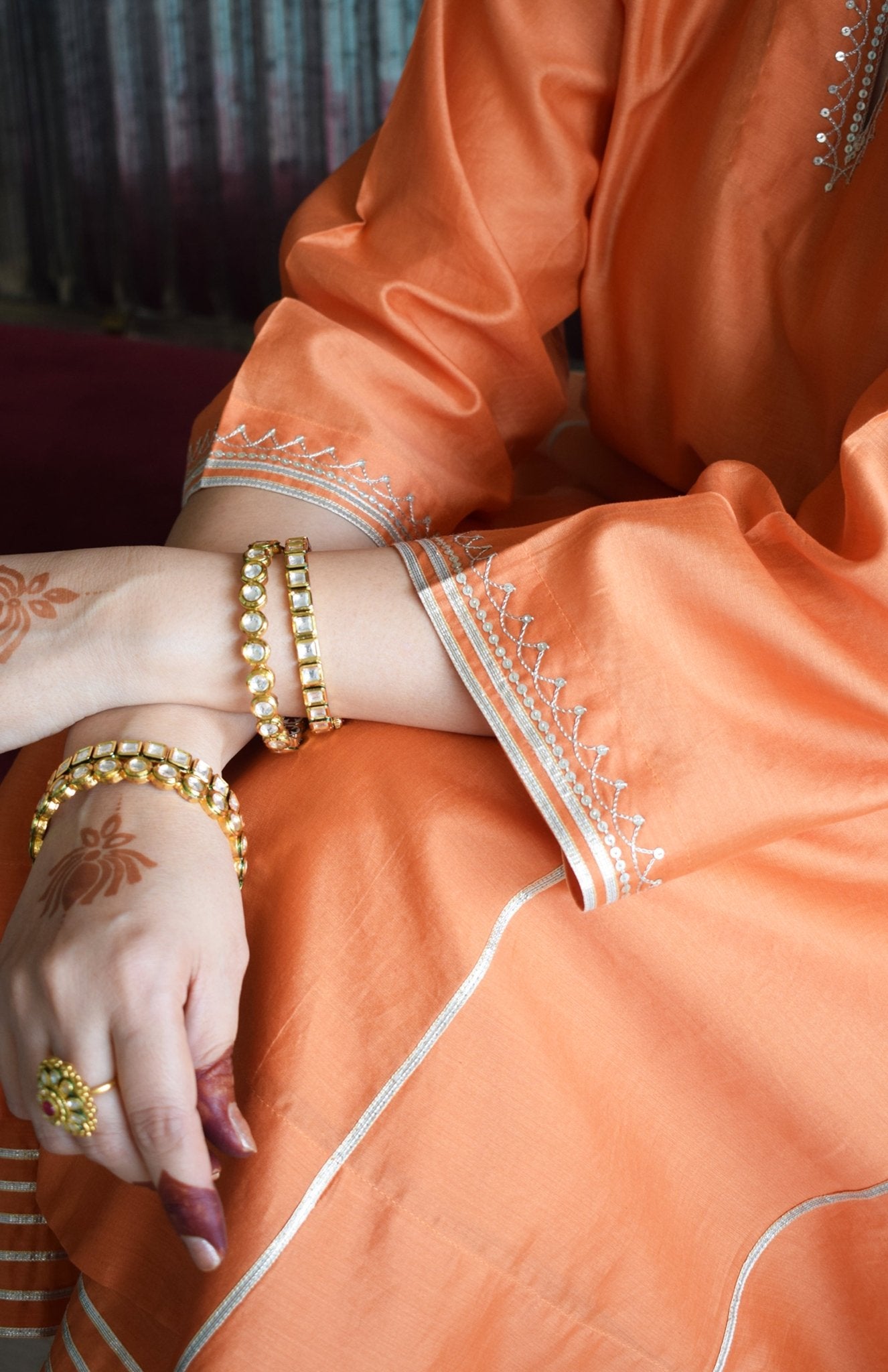 Neerja Chanderi Set with Hand - Embroidered Phiran Kurta and Wide - Legged Pyjama - CiceroniKurta Set, Festive wearHouse of Moxa