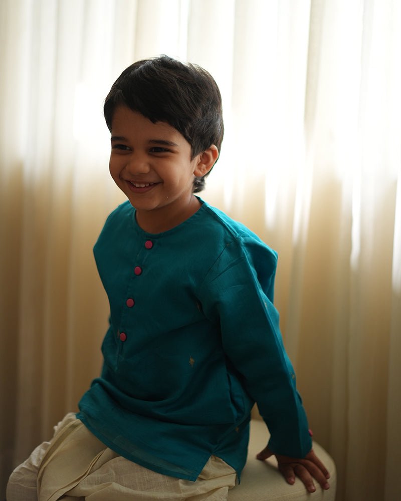 Nilima kurta in teal with motif - CiceroniKurta, Festive WearLove The World Today