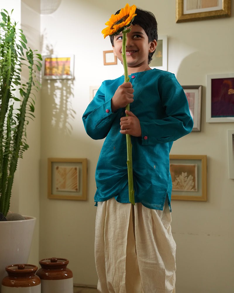 Nilima kurta in teal with motif - CiceroniKurta, Festive WearLove The World Today