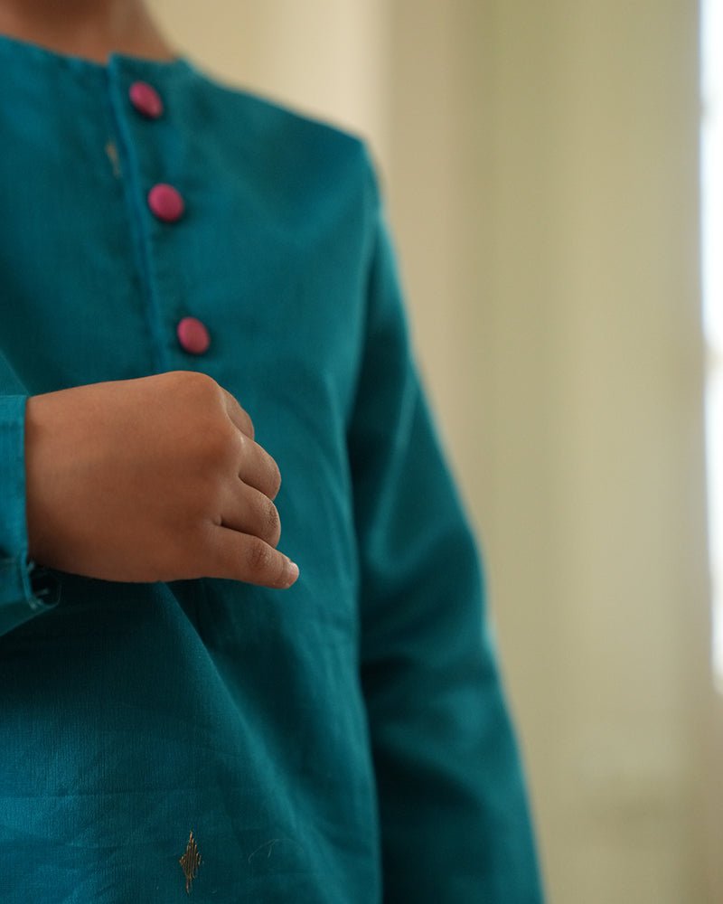 Nilima kurta in teal with motif - CiceroniKurta, Festive WearLove The World Today