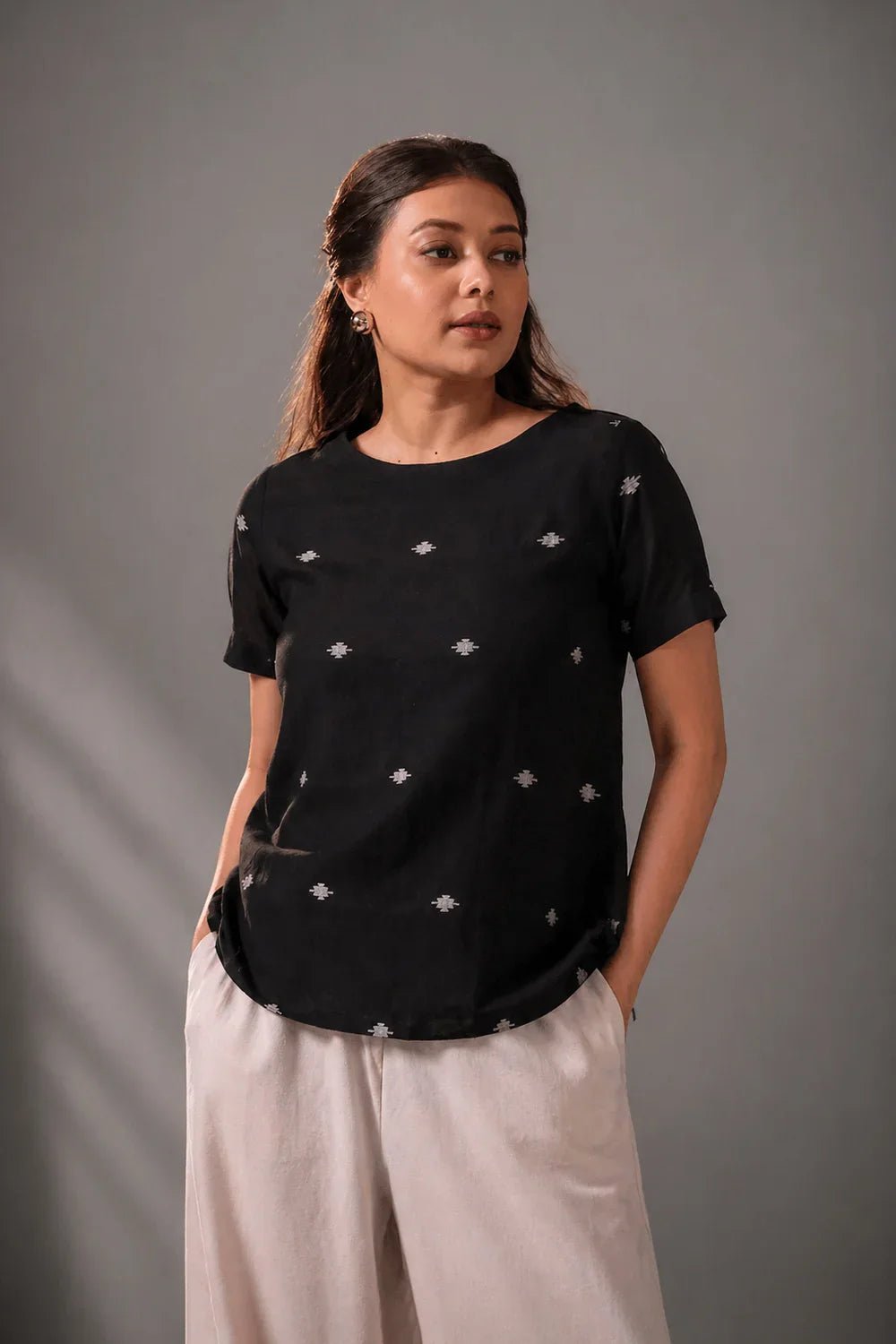 Noir Black Jamdani Top - CiceroniTopsSutra Art of Clothing