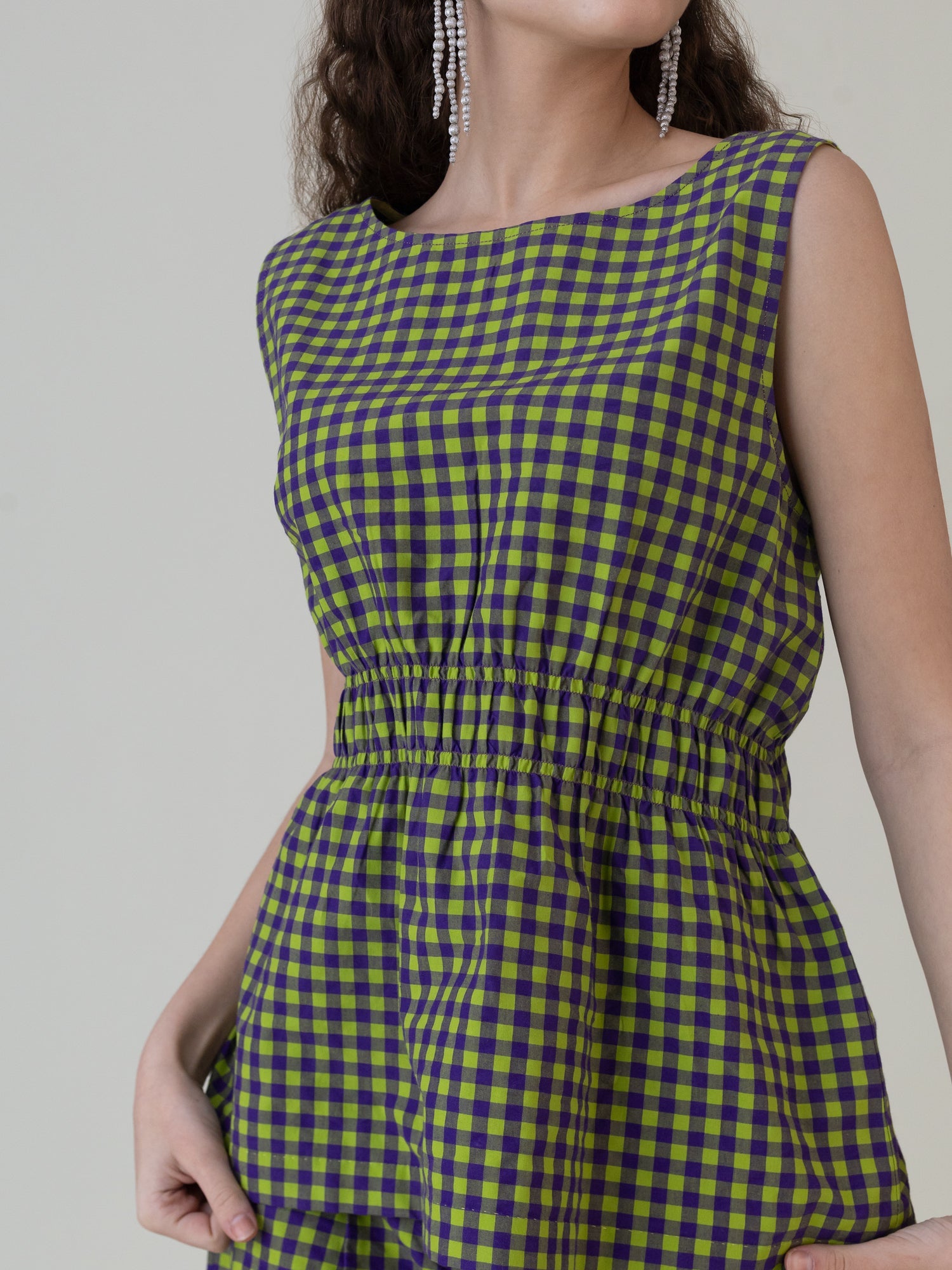 Nokaze Purple Lime Gingham Top - CiceroniWomen ShirtsShades of India